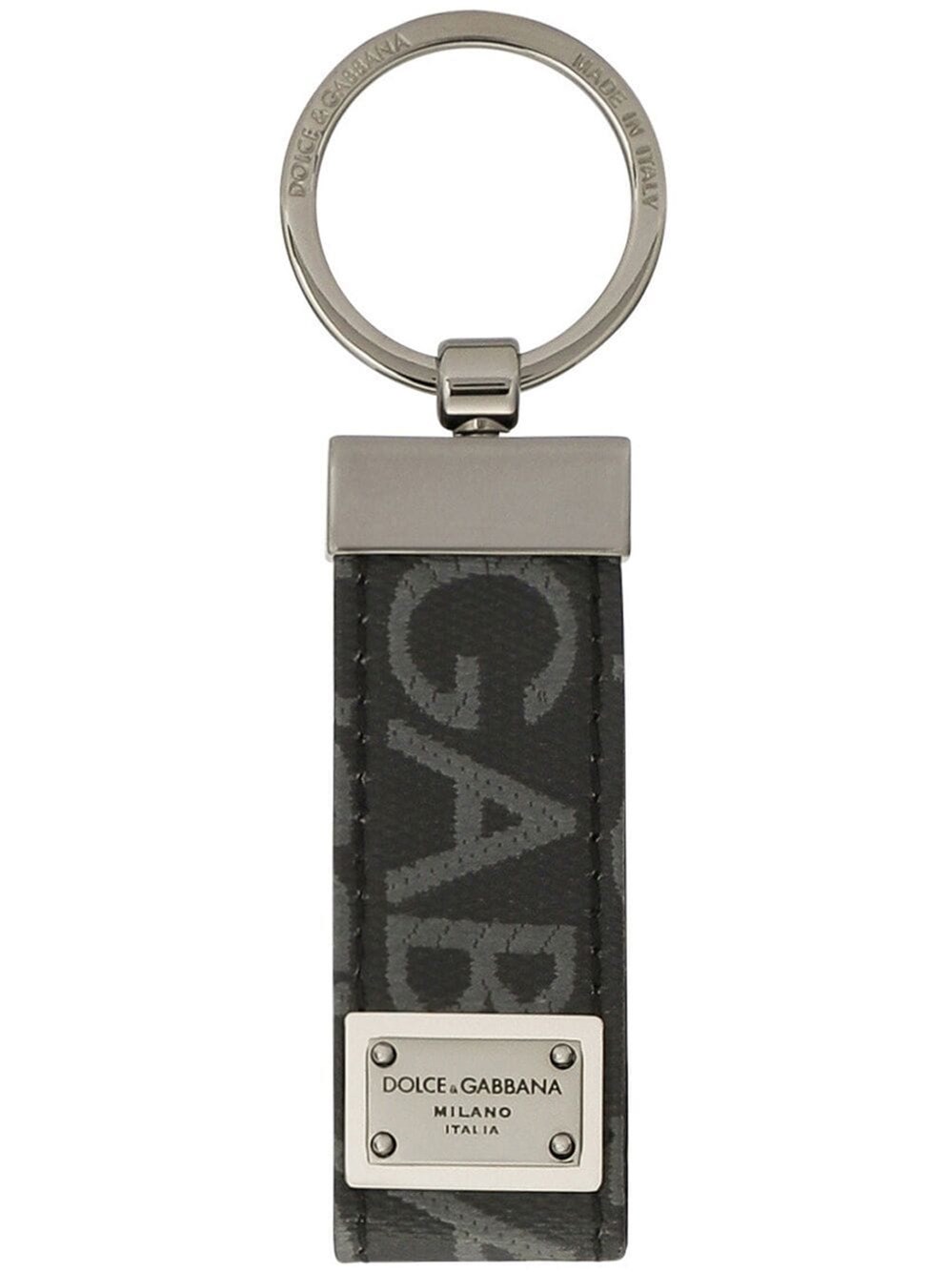 Shop Dolce & Gabbana Keychain With Jacquard Logo In Grey