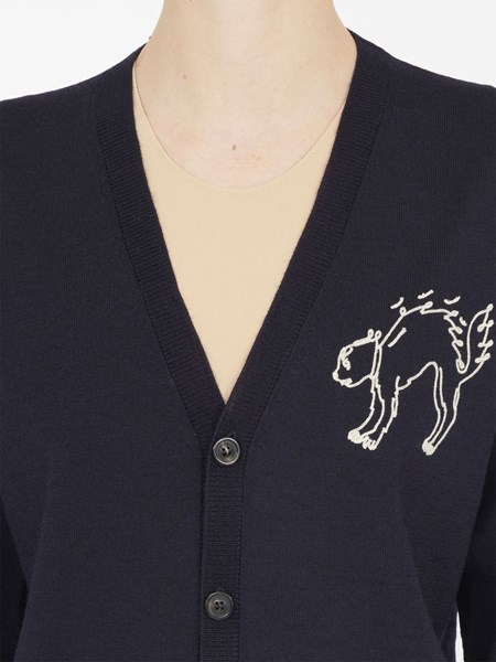 wool cardigan with embroidered cat