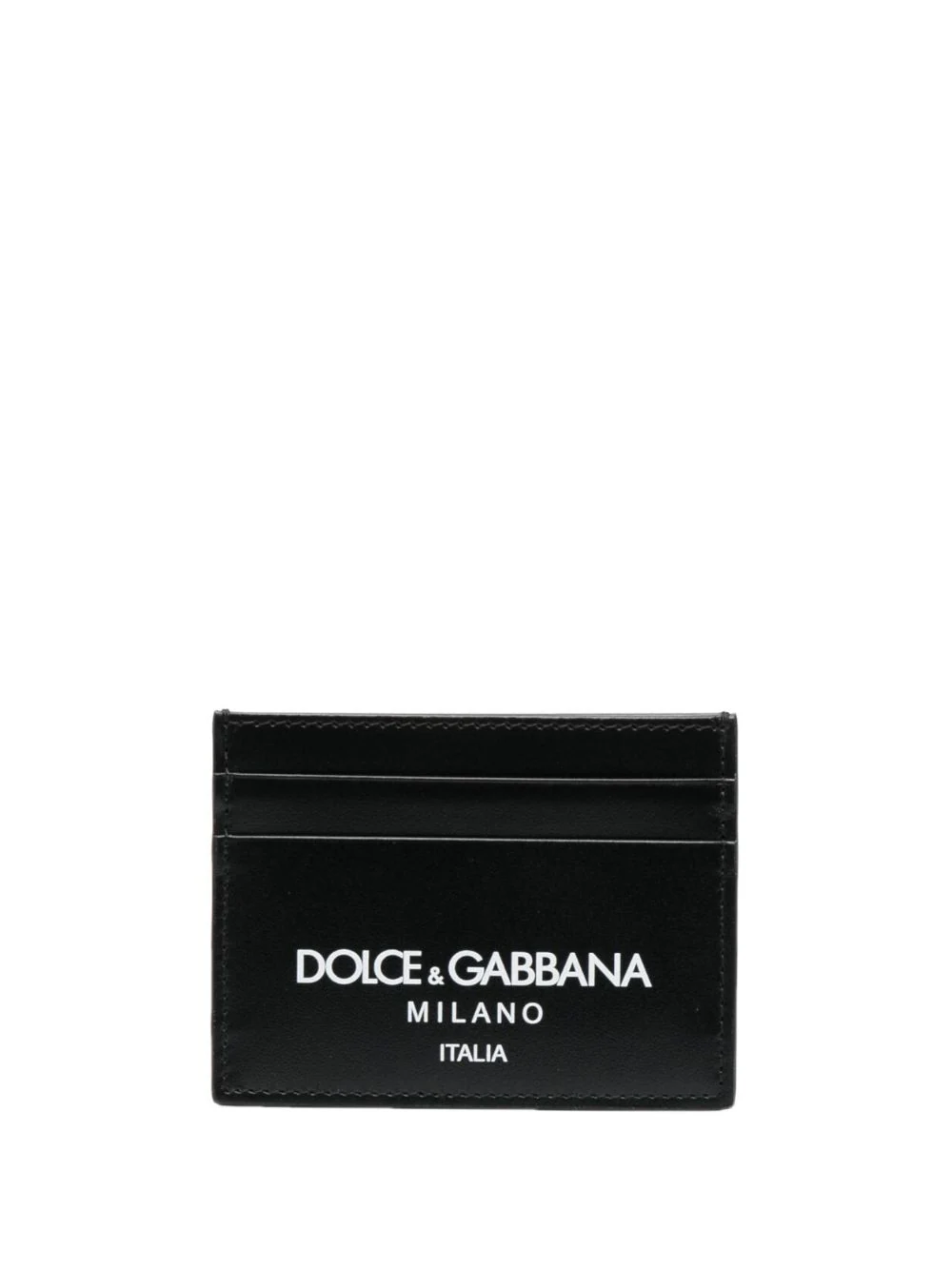 Dolce & Gabbana Printed Leather Card Holder In Black