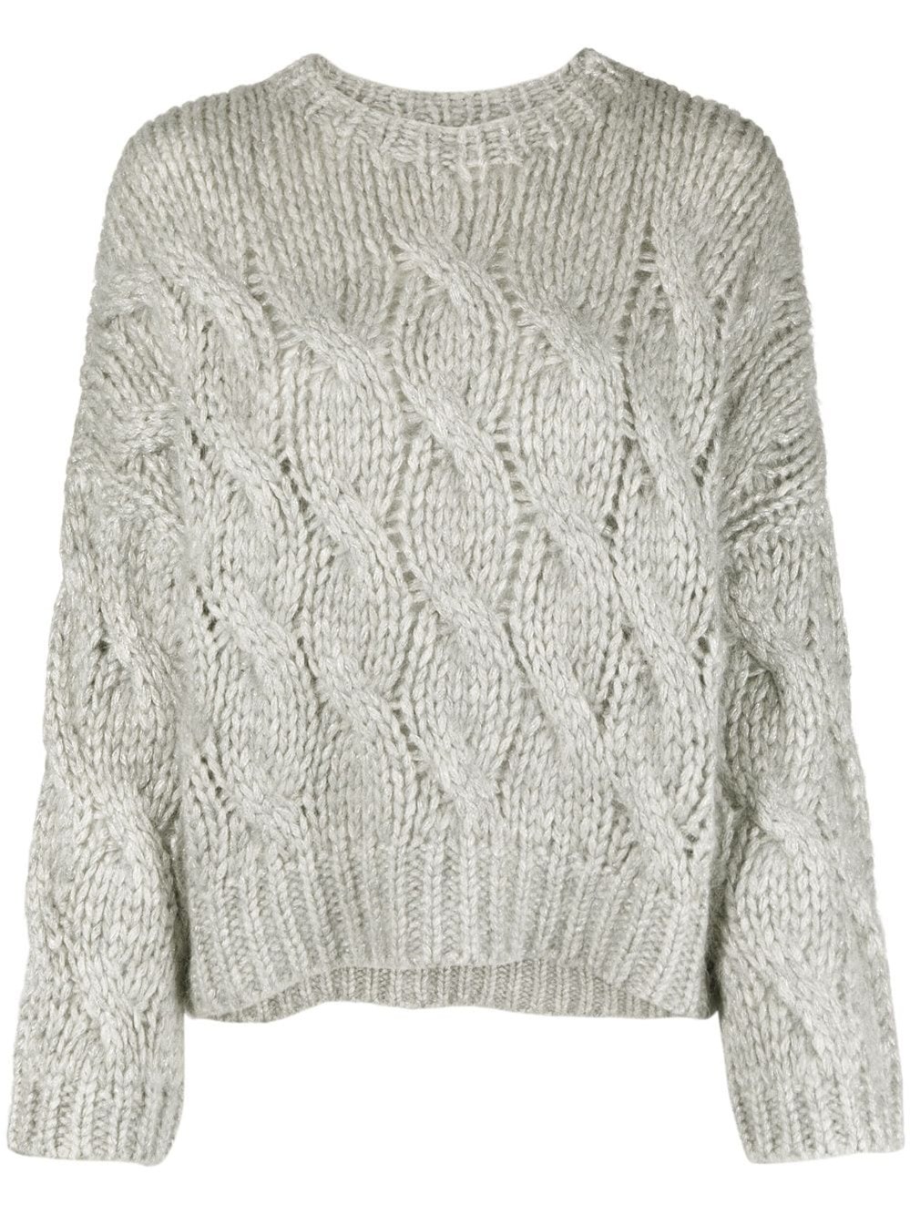 Brunello Cucinelli Iridescent Cable Wool Sweater In Grey