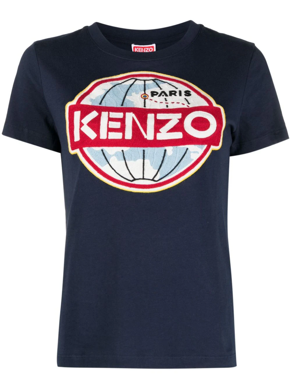 Kenzo Crew Neck Le Monde T-shirt With Front Embroidery In Blue