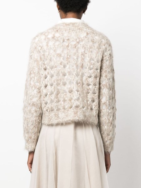 brunello cucinelli short open knit sweater available on