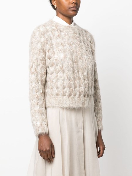 brunello cucinelli short open knit sweater available on