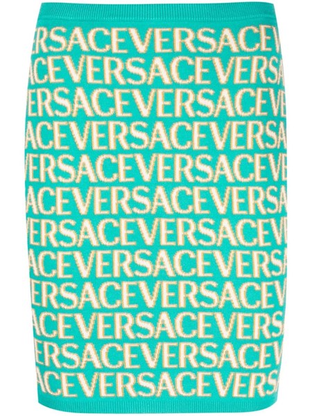 TURQUOISE VERSACE VERSACE ALLOVER KNIT CROP TOP