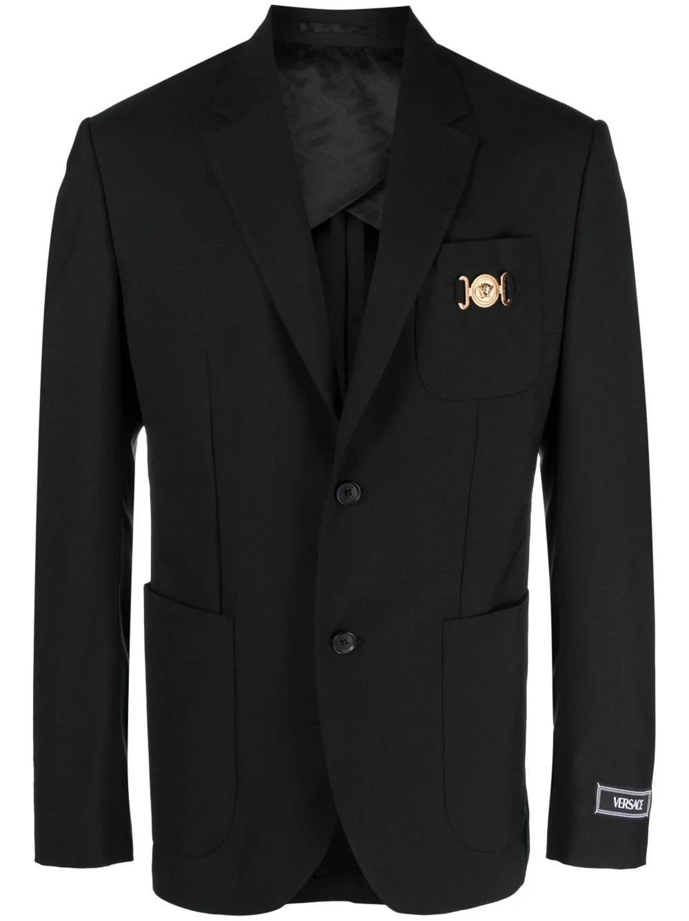 Versace Black Single-breasted Blazer With Logo Plaque In Black