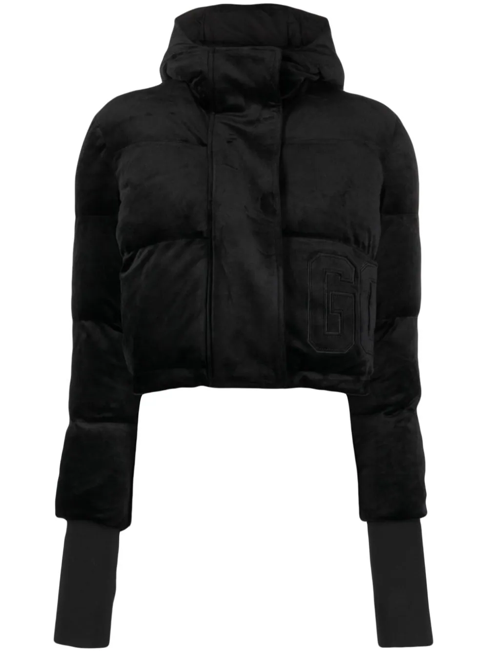 Gcds Black Velvet Bomber Jacket With Logo And Hood In Black