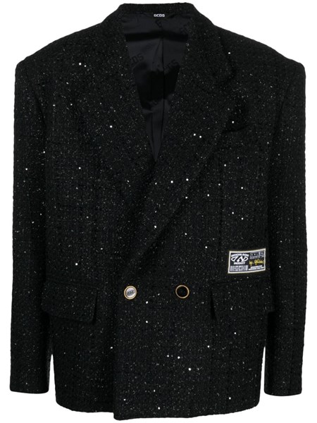 Black and White Double Breasted Tweed Blazer