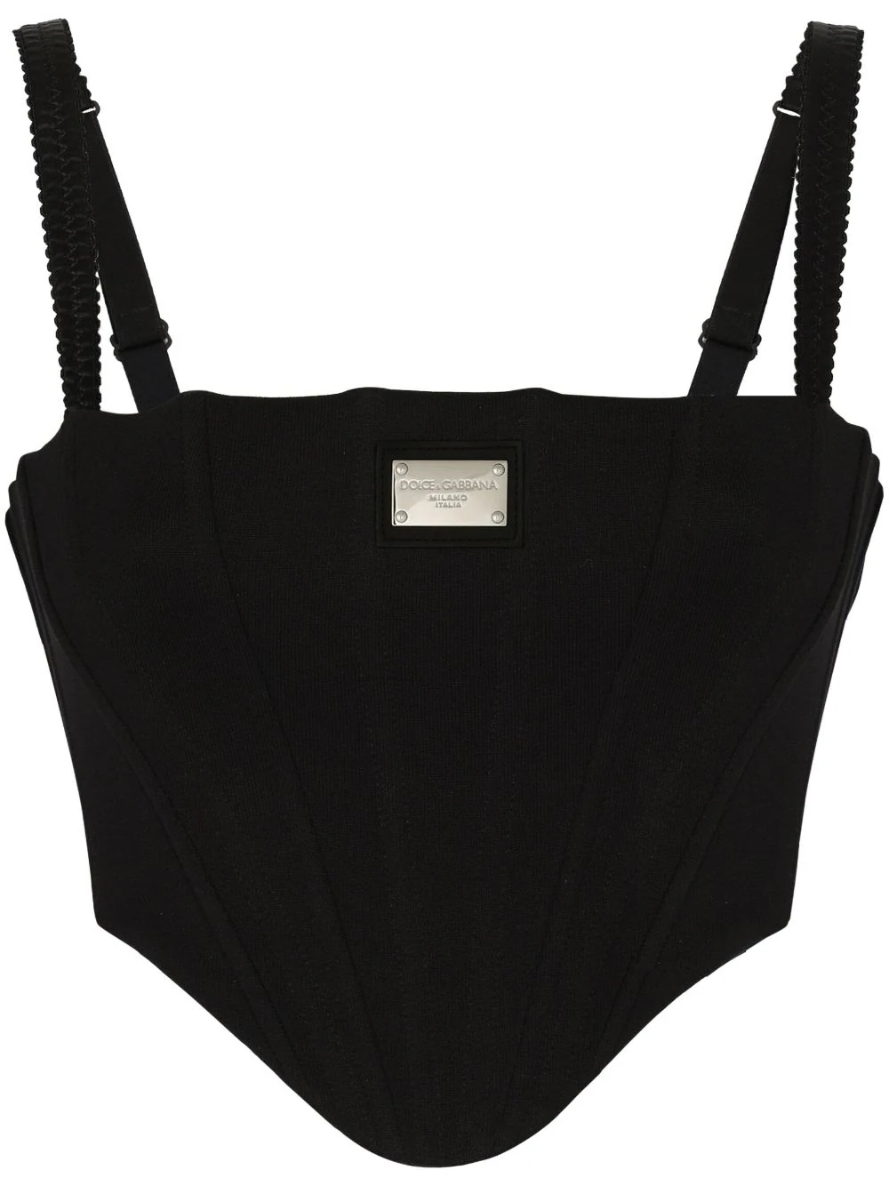 Dolce & Gabbana Cropped Bustier With Logo Plaque In Black