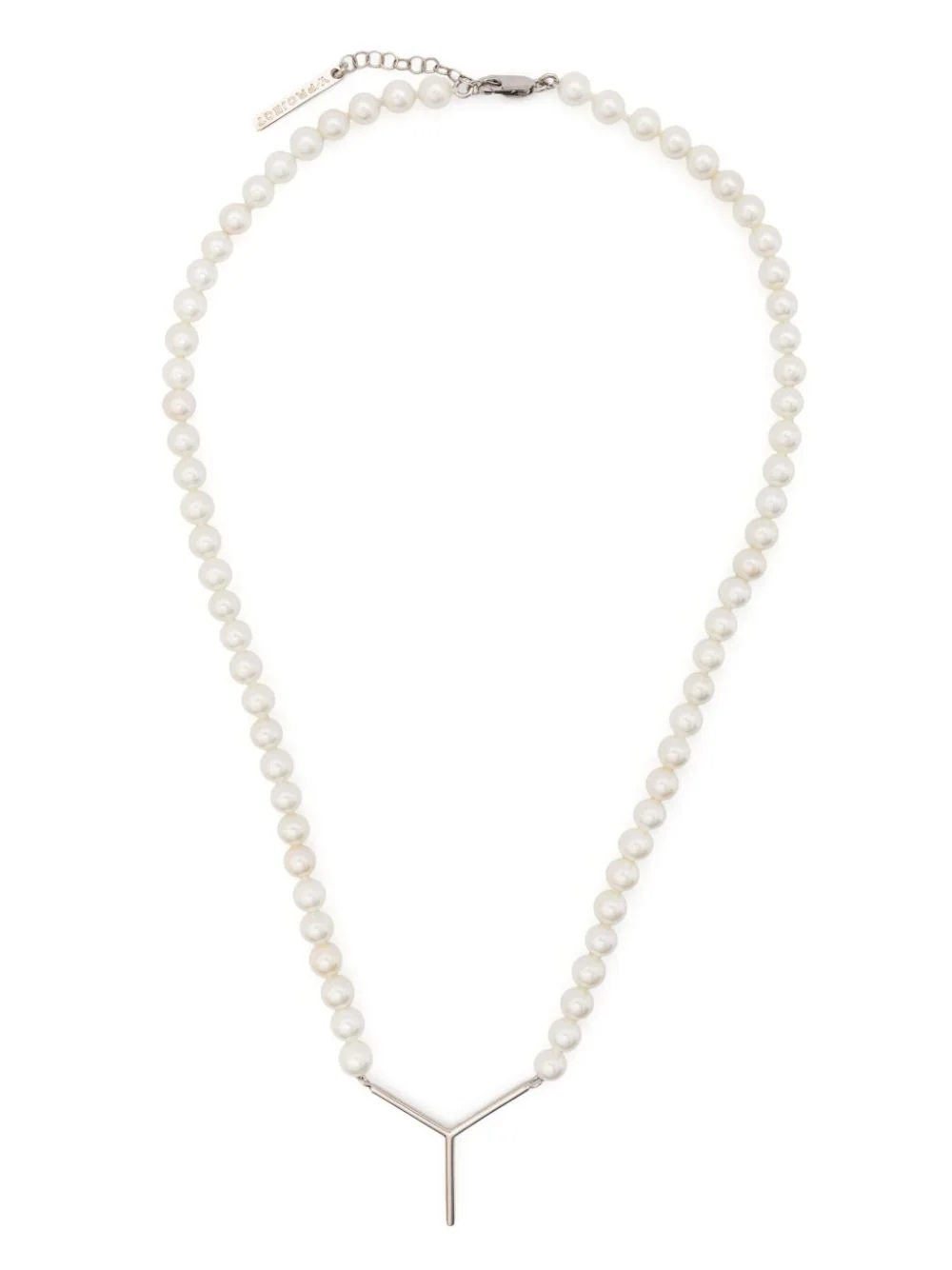 Y/project Pearl Necklace With Logo Plaque In Metallic