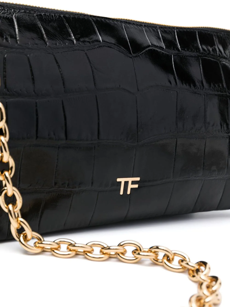 Black Logo-stamped crocodile-effect leather pouch, Tom Ford
