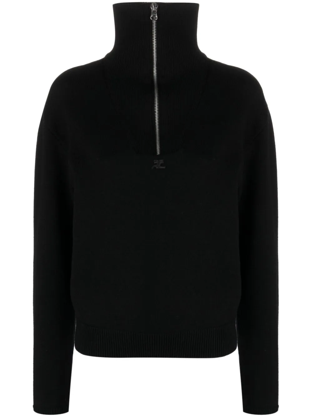 COURRÈGES HALF-ZIP SWEATER WITH LOGO PATCH