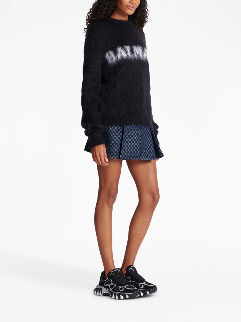 Balmain Monogram Mohair High Neck Sweater Ivoire & Noir