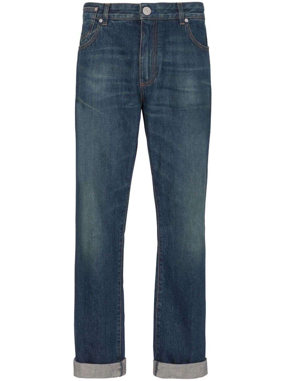 Shop Balmain Vintage Straight Jeans With Logo In Blue