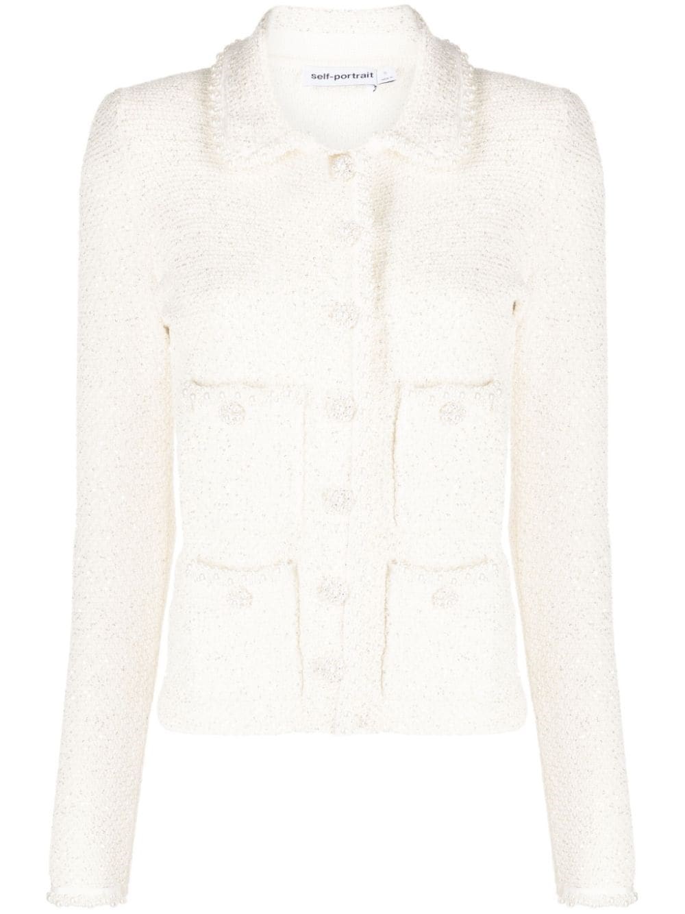 cream boucle pearl cropped jacket