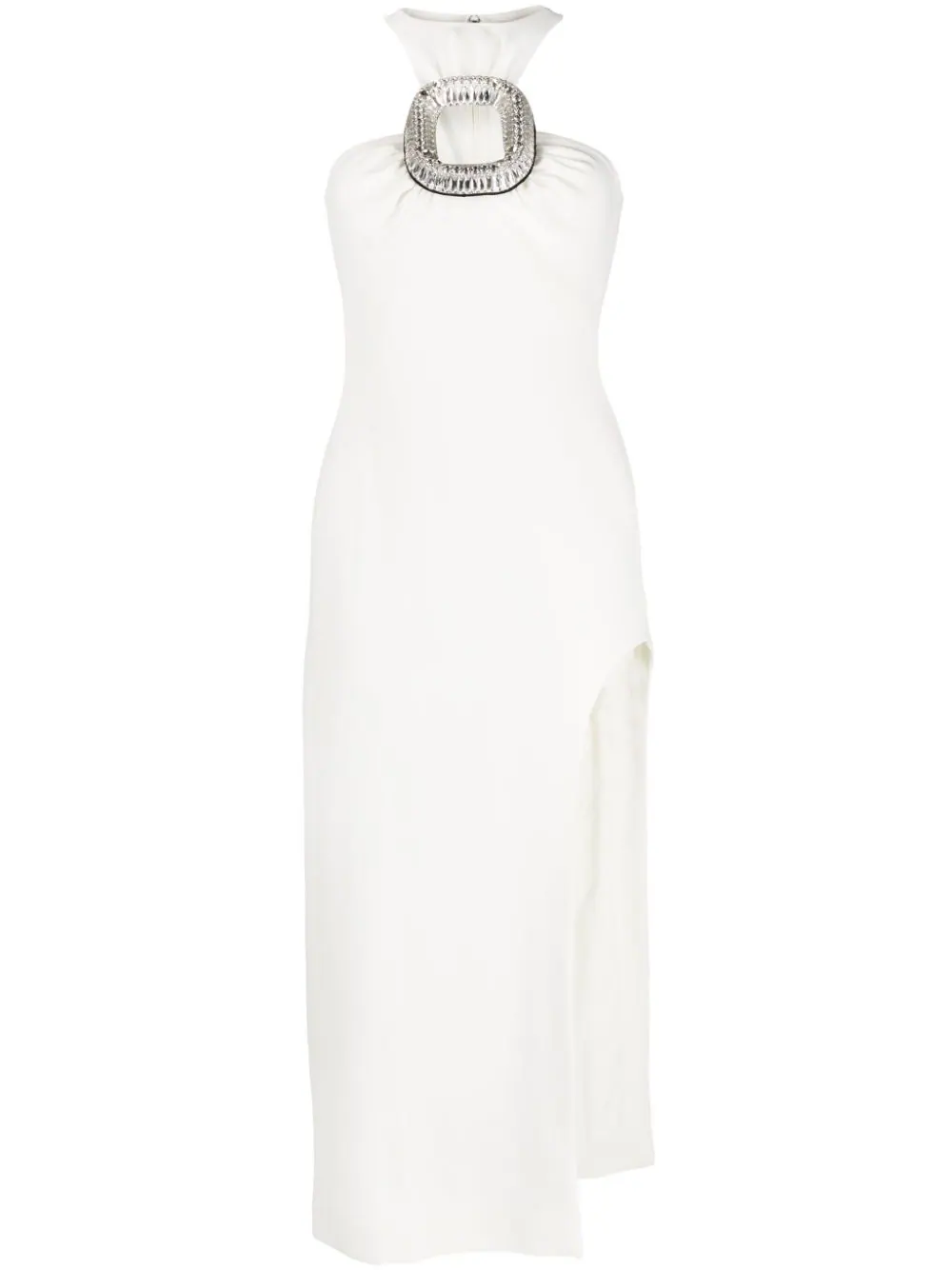 David Koma Asymmetrical Midi Dress With Big Crystal Buckle In White