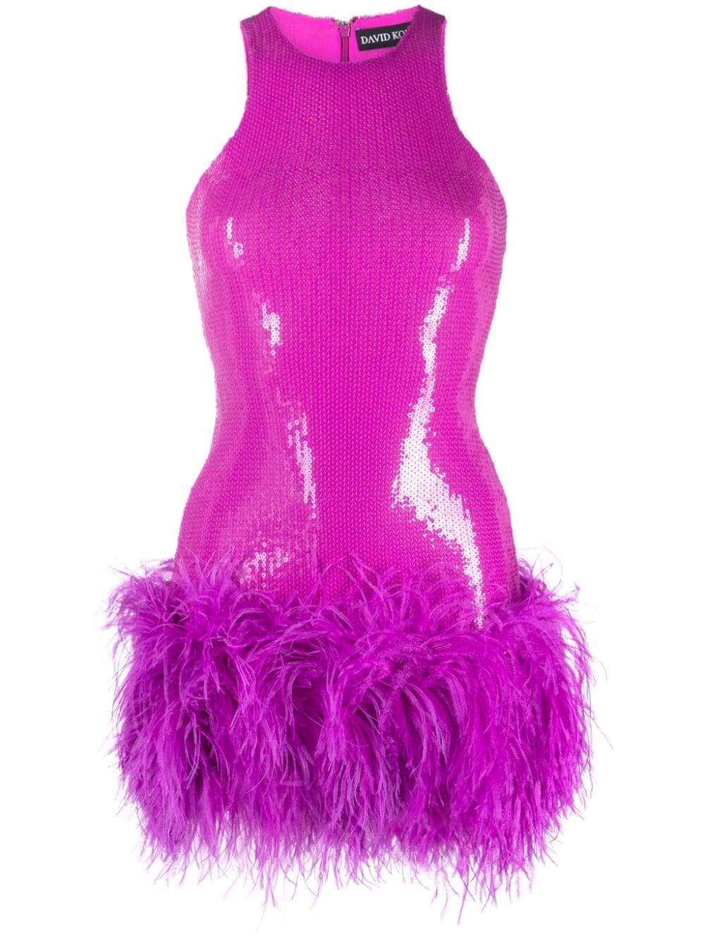 Shop David Koma Short Dress With Sequins In Pink & Purple