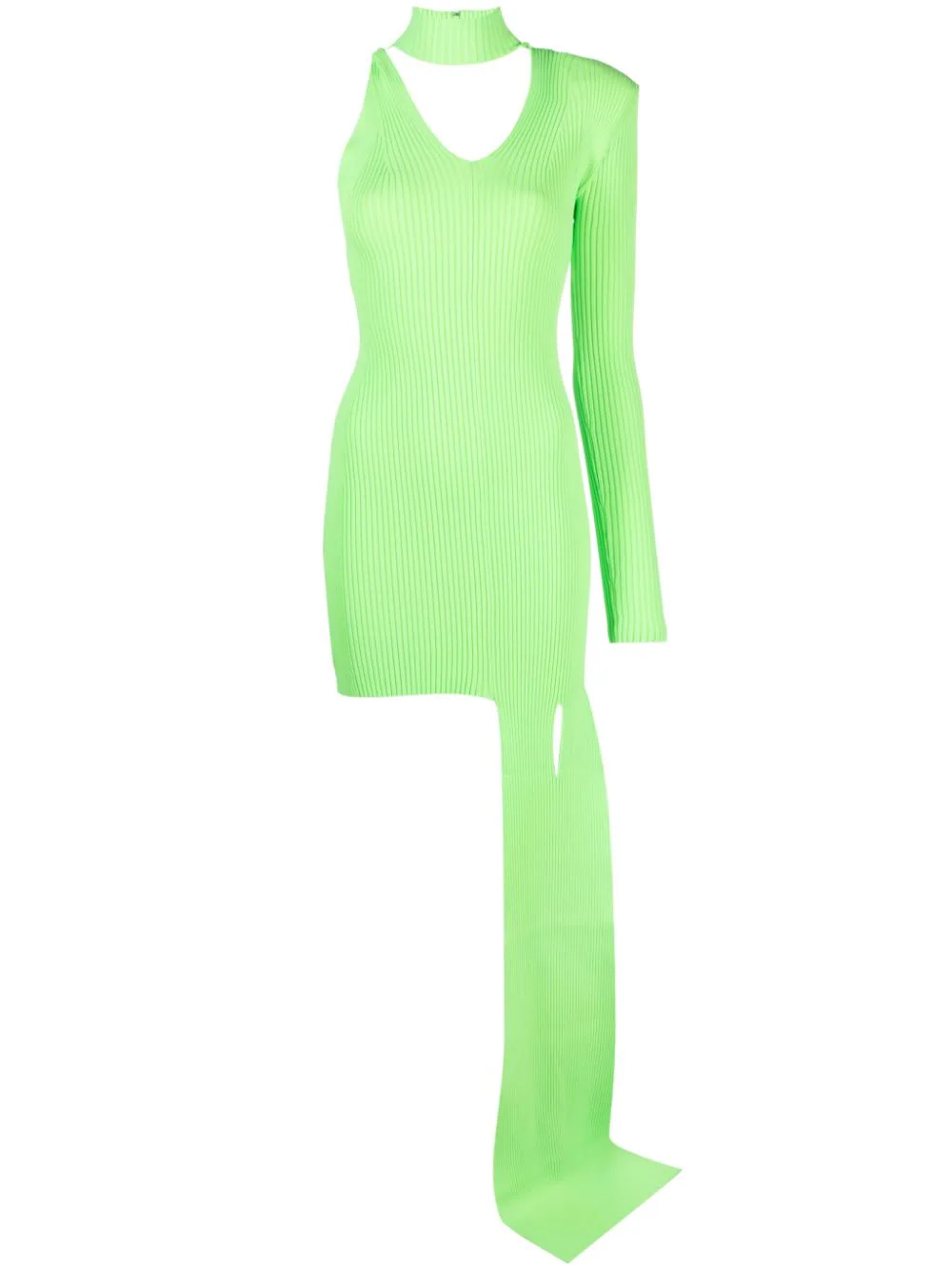 David Koma Green Neon Asymmetric Mini Dress In Green