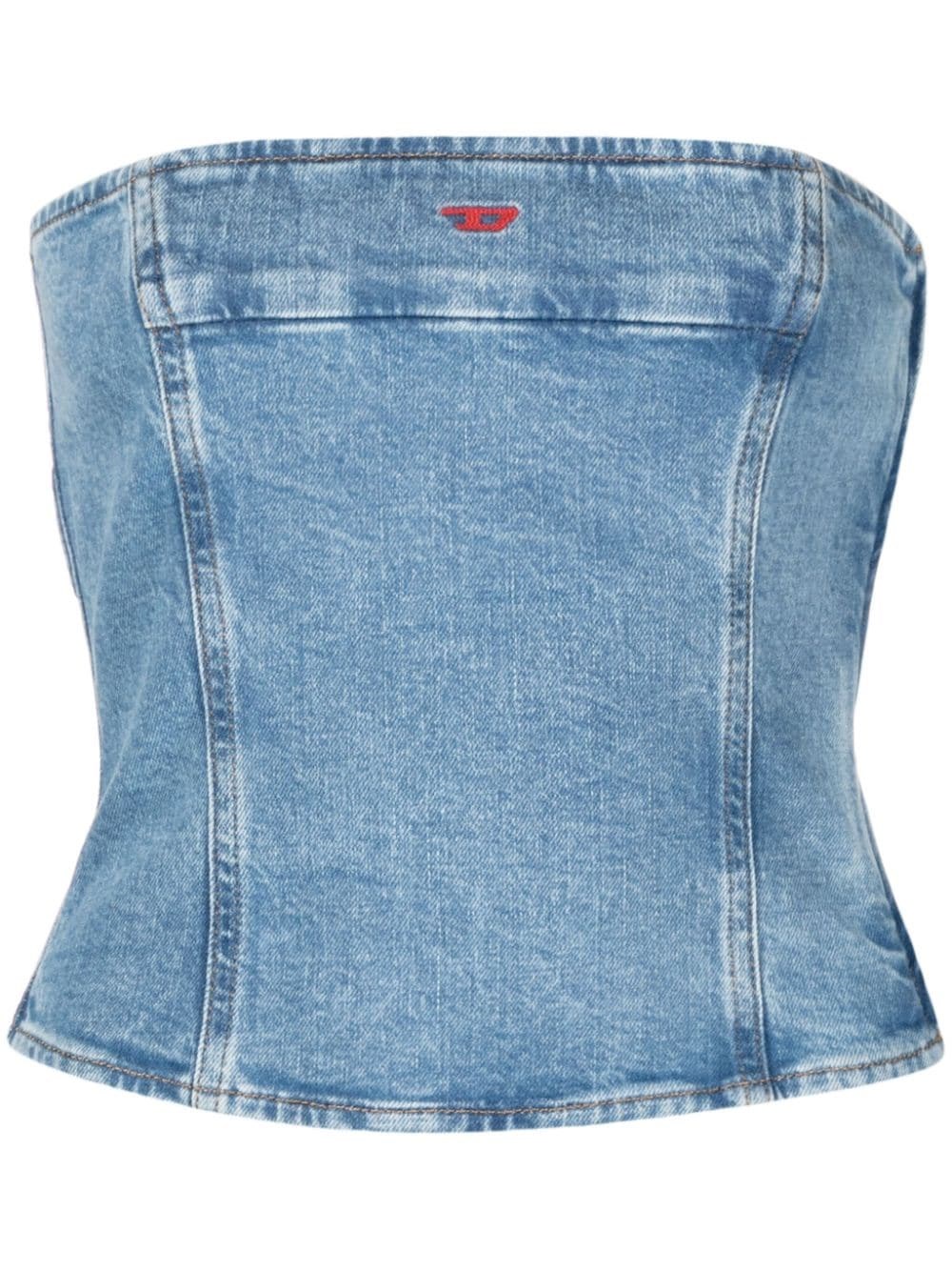 Diesel De-ville Strapless Denim Crop Top In Blue