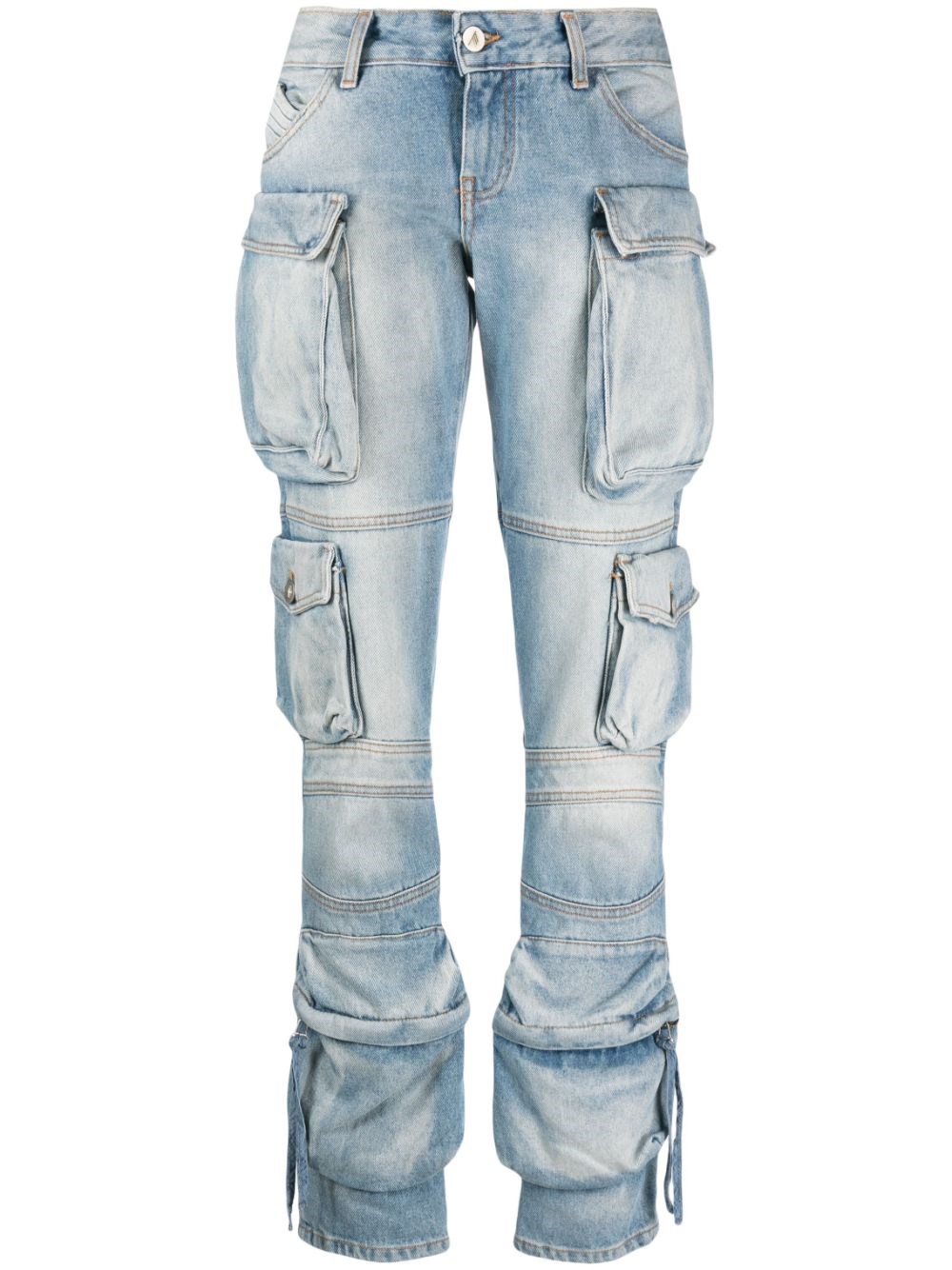 Attico Essie Denim Low Waist Cargo Jeans In Blue