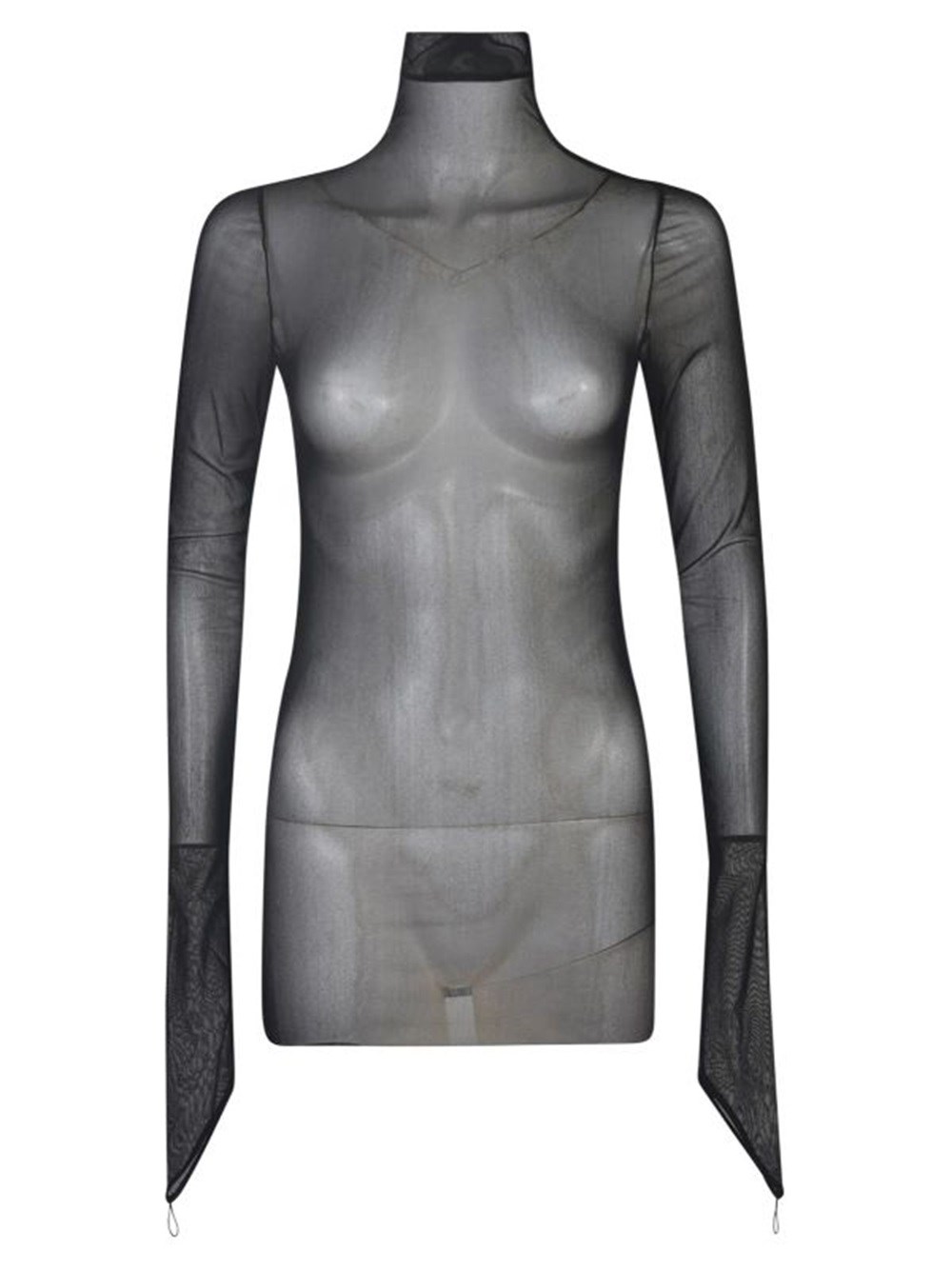 Shop Ann Demeulemeester Zenia Top In Transparent Jersey With High Neck In Black