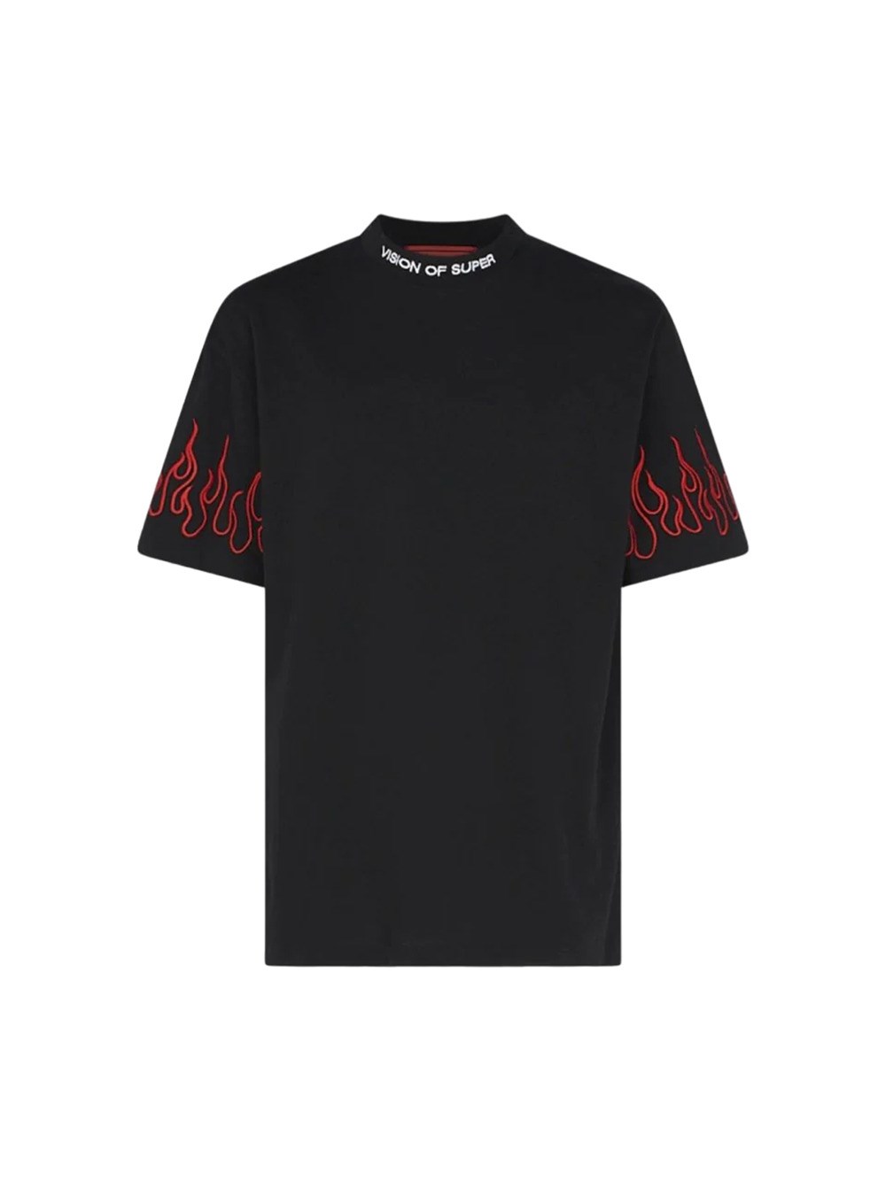 Shop Vision Of Super Black T-shirt With Red Flames