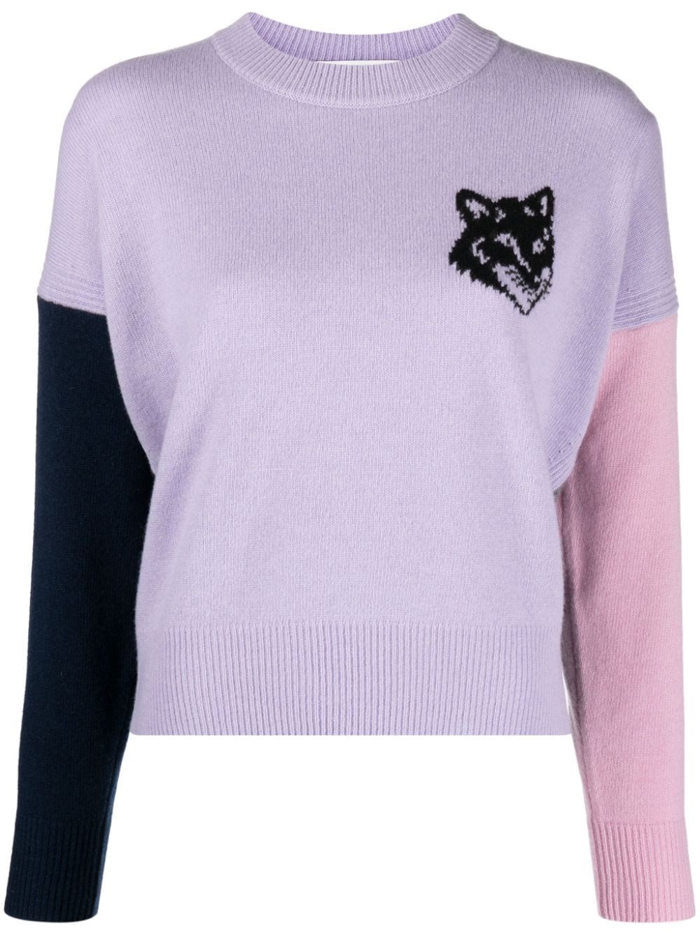 Shop Maison Kitsuné Sweater With Color-block Design In Pink & Purple