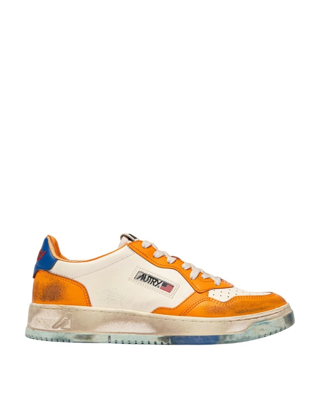 Shop Autry In White Orange And Blue Worn Effect Leather, In Multicolour