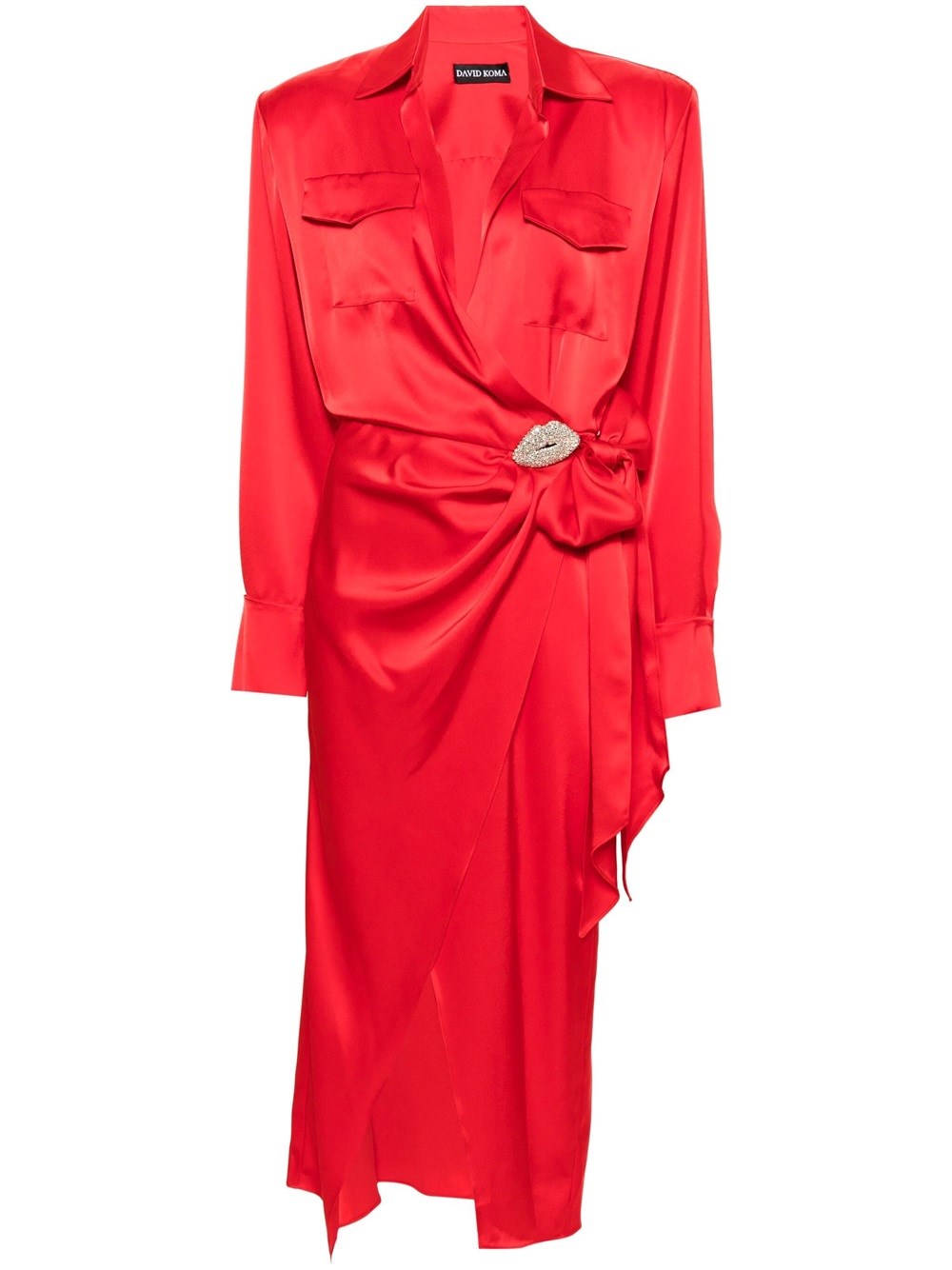 David Koma Midi Dress In Red Satin In Red