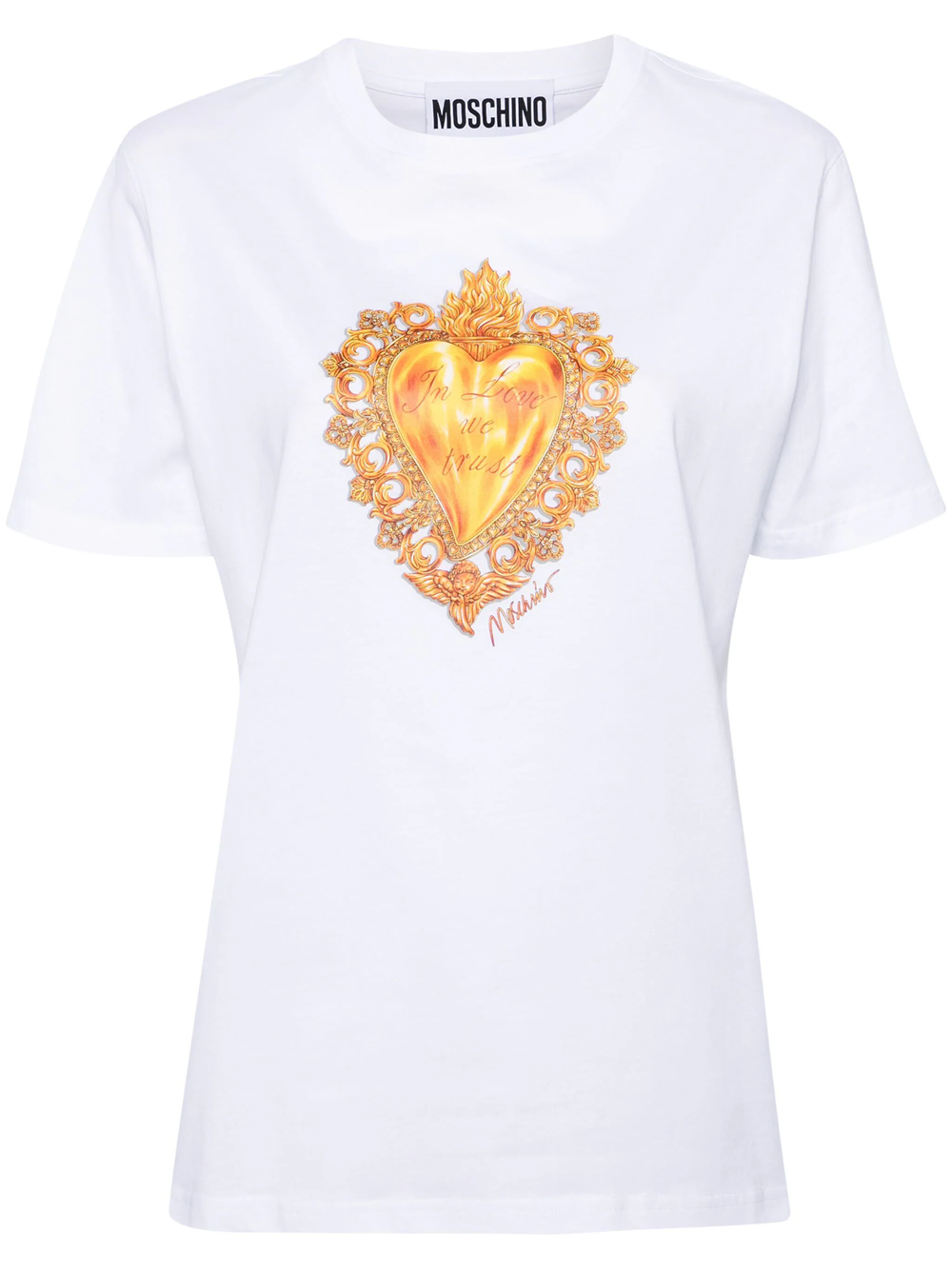 Moschino Sleeved Heart Graphic Crew Top In White