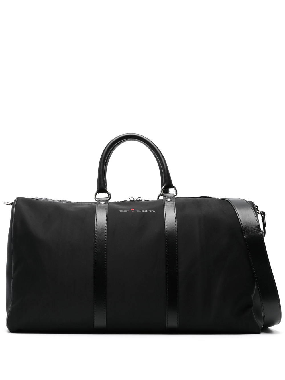 Shop Kiton Nylon And Leather Duffle Bag With Logo Print In Black