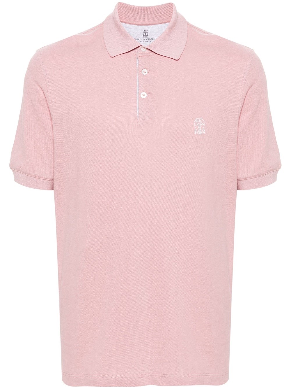 Brunello Cucinelli Piqué Polo Shirt With Print In Pink & Purple