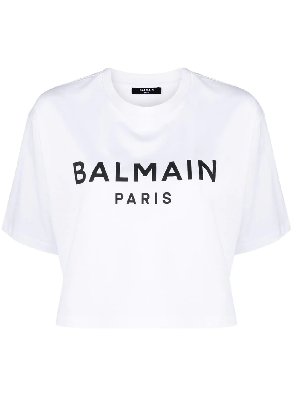 Shop Balmain Cropped T-shirt With Print In White