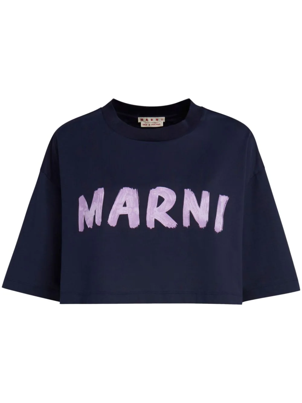 Shop Marni Cropped T-shirt With Print In Blue