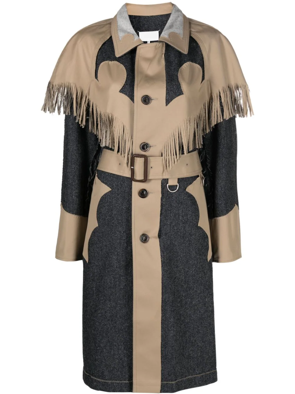 Maison Margiela Fringed Panelled Single-breasted Coat In Blue