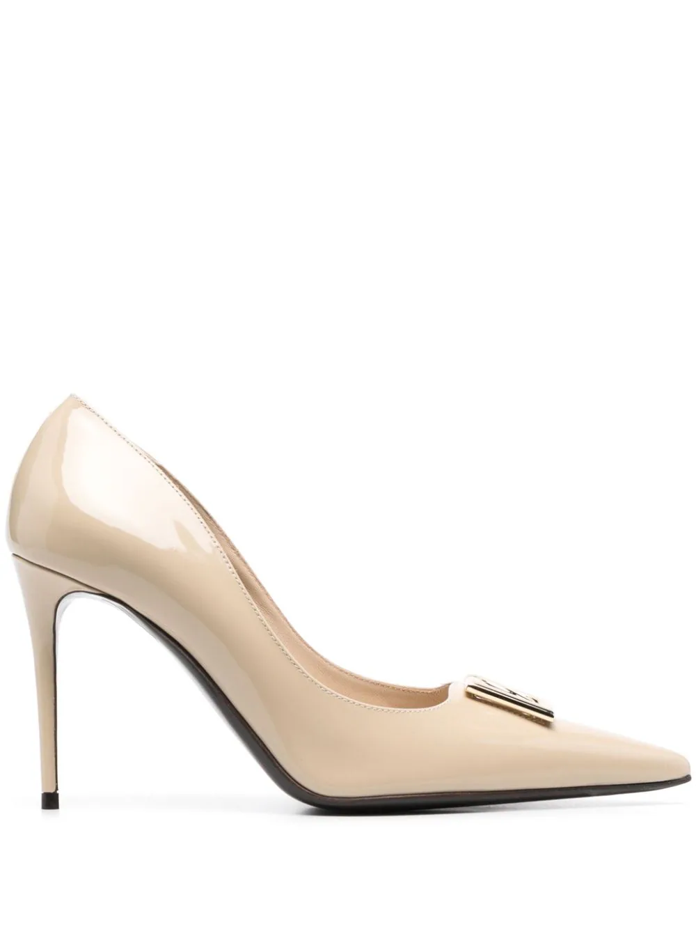 Dolce & Gabbana Pumps With 95mm Logo Plate In Nude & Neutrals