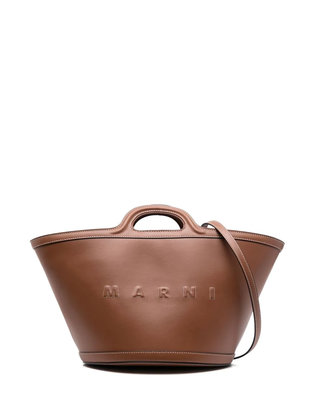 Marni Tote Bag With Embossed Logo In Brown