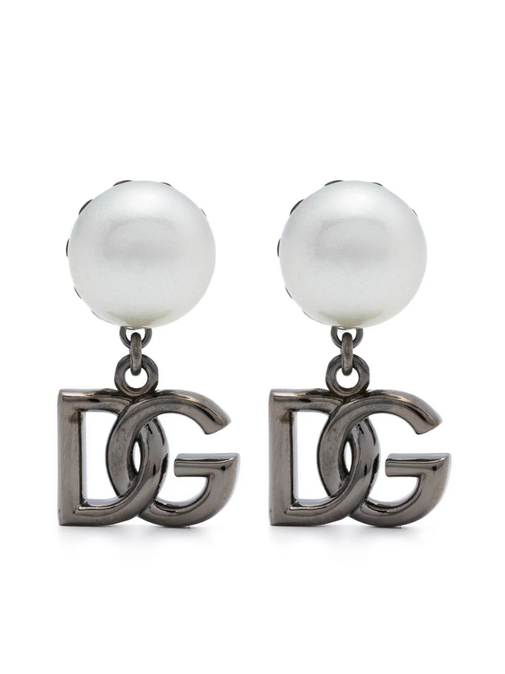 Dolce & Gabbana Clip Earrings With Dg Pendant In Metallic