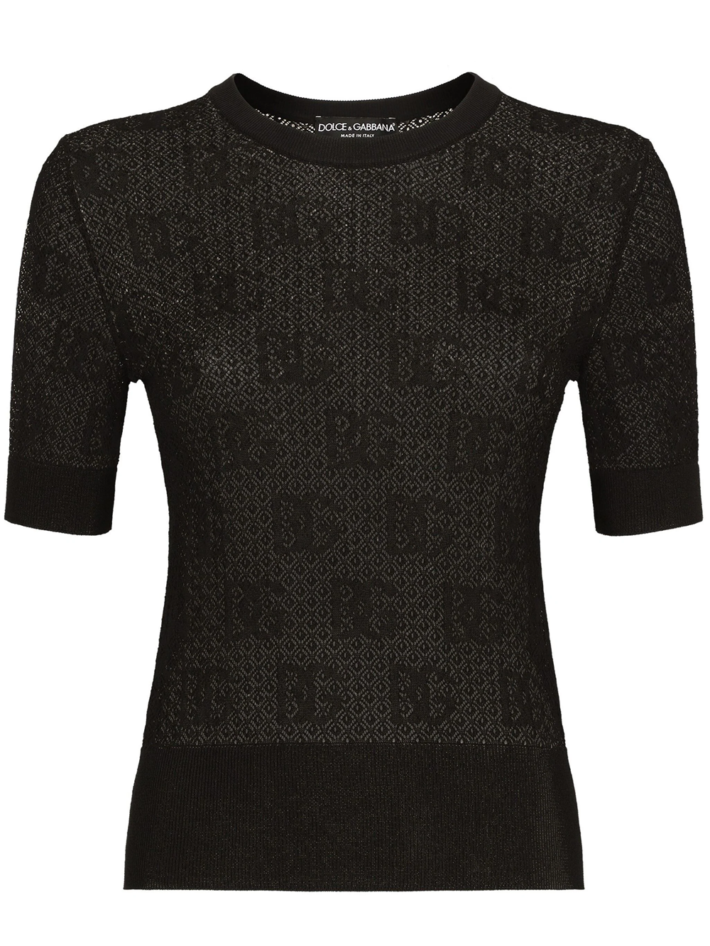 Dolce & Gabbana Monogram-jacquard Round-neck Top In Black
