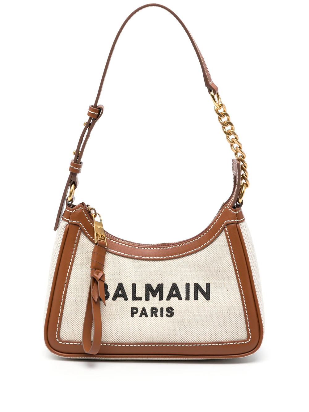 Balmain Shoulder Bag With Embroidered Logo In Nude & Neutrals