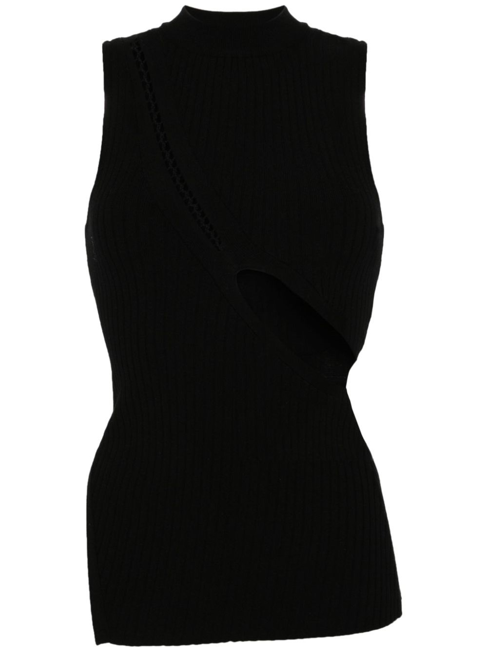 Shop Attico Cropped Ribbed Knit Tank Top In Black