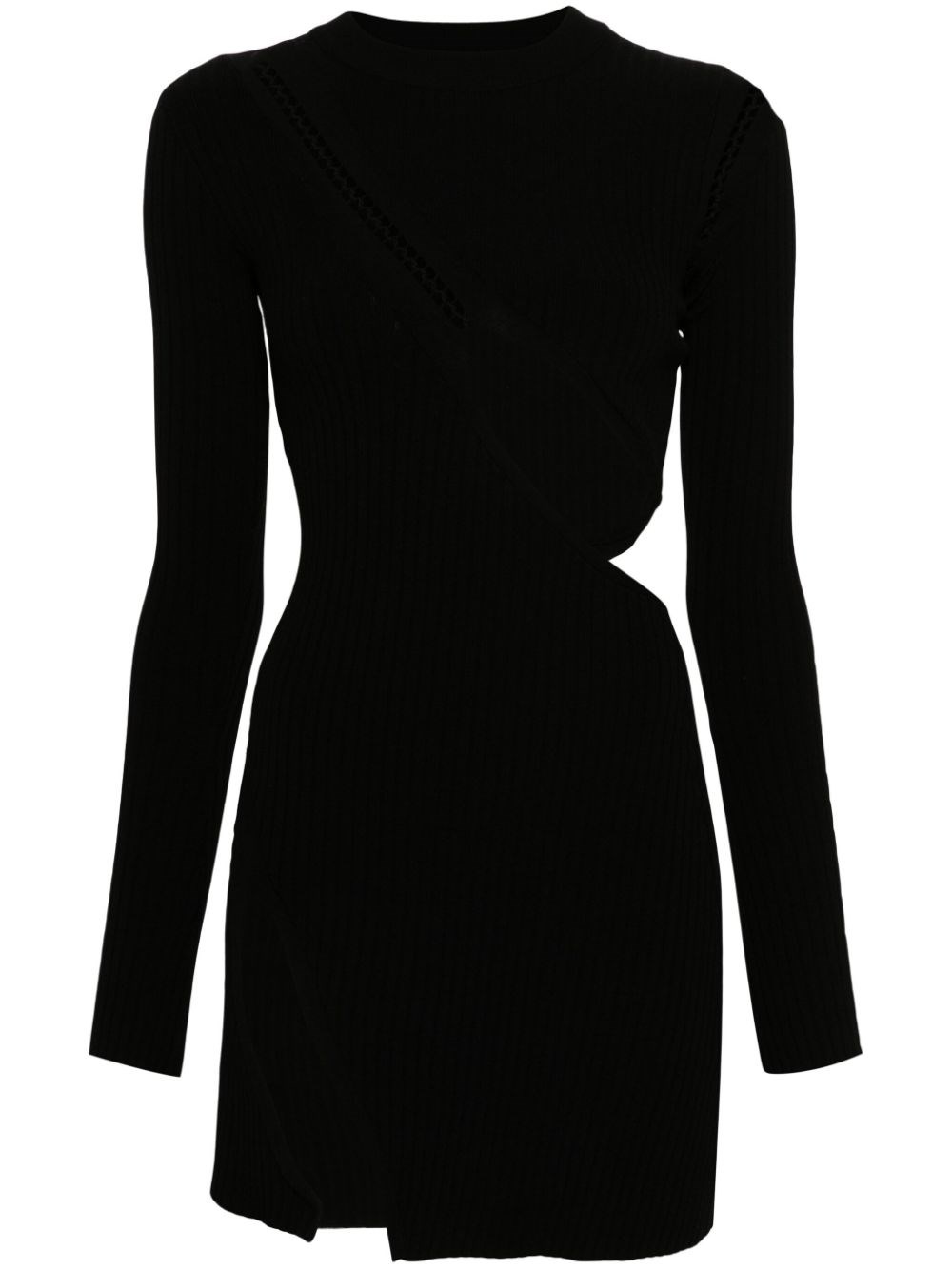 Shop Attico Cut-out Ribbed Knit Minidress In Black