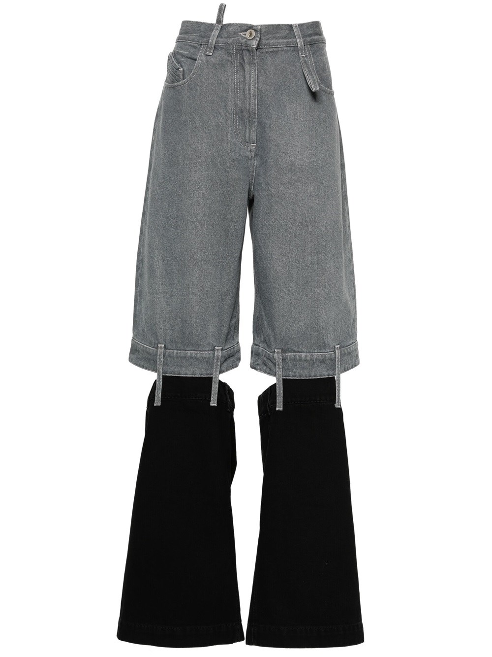 Shop Attico Gray Jeans With Cuttings In Black
