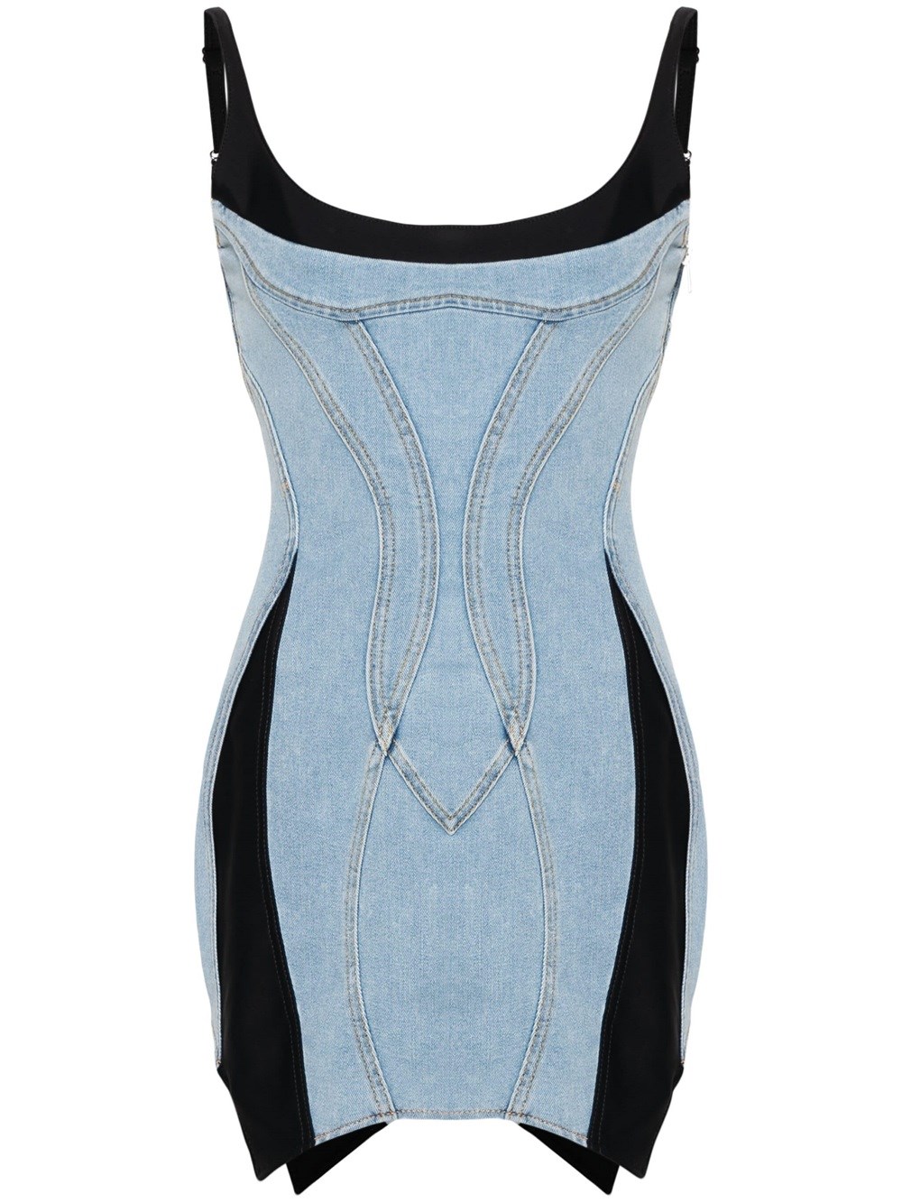 Shop Mugler Dress With Contrasting Panels In Blue