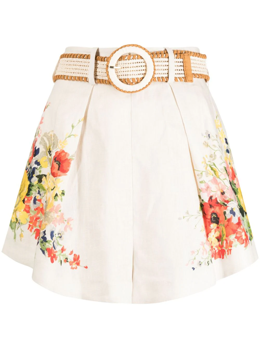 Shop Zimmermann Alight Linen Shorts With Floral Print In Nude & Neutrals