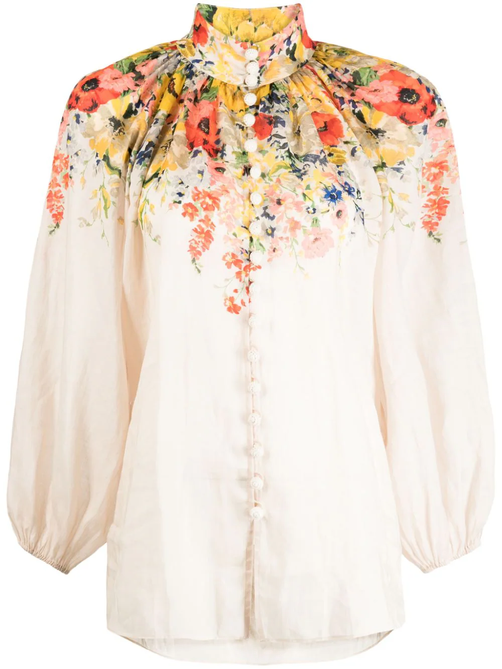 Shop Zimmermann Alight Linen Blouse With Floral Print In Nude & Neutrals