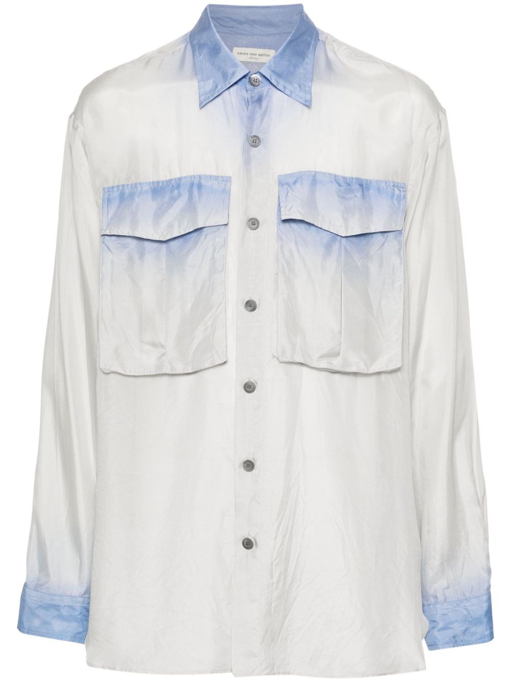 Shop Dries Van Noten Oversized Silk Shirt, With Shaded Effect. In Blue