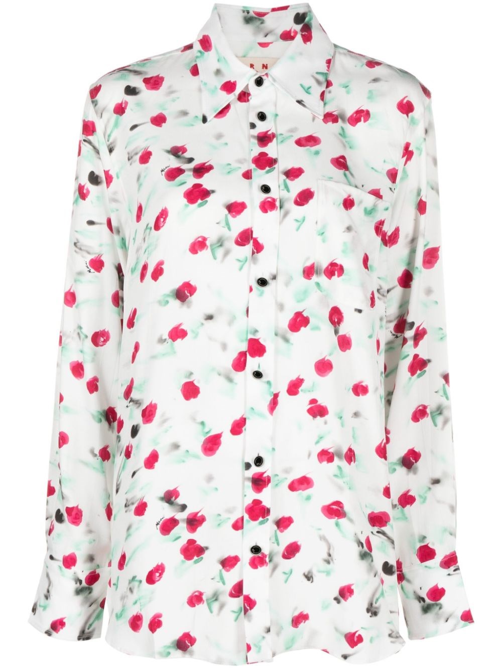 Shop Marni Floral Print Shirt With Logo Buttons In Multicolour