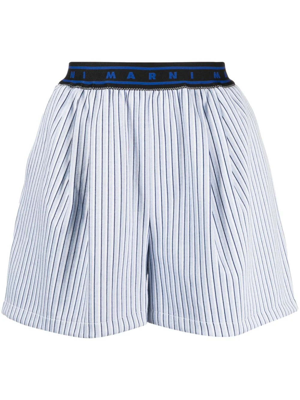 Shop Marni Striped Shorts With Logo Belt In Blue