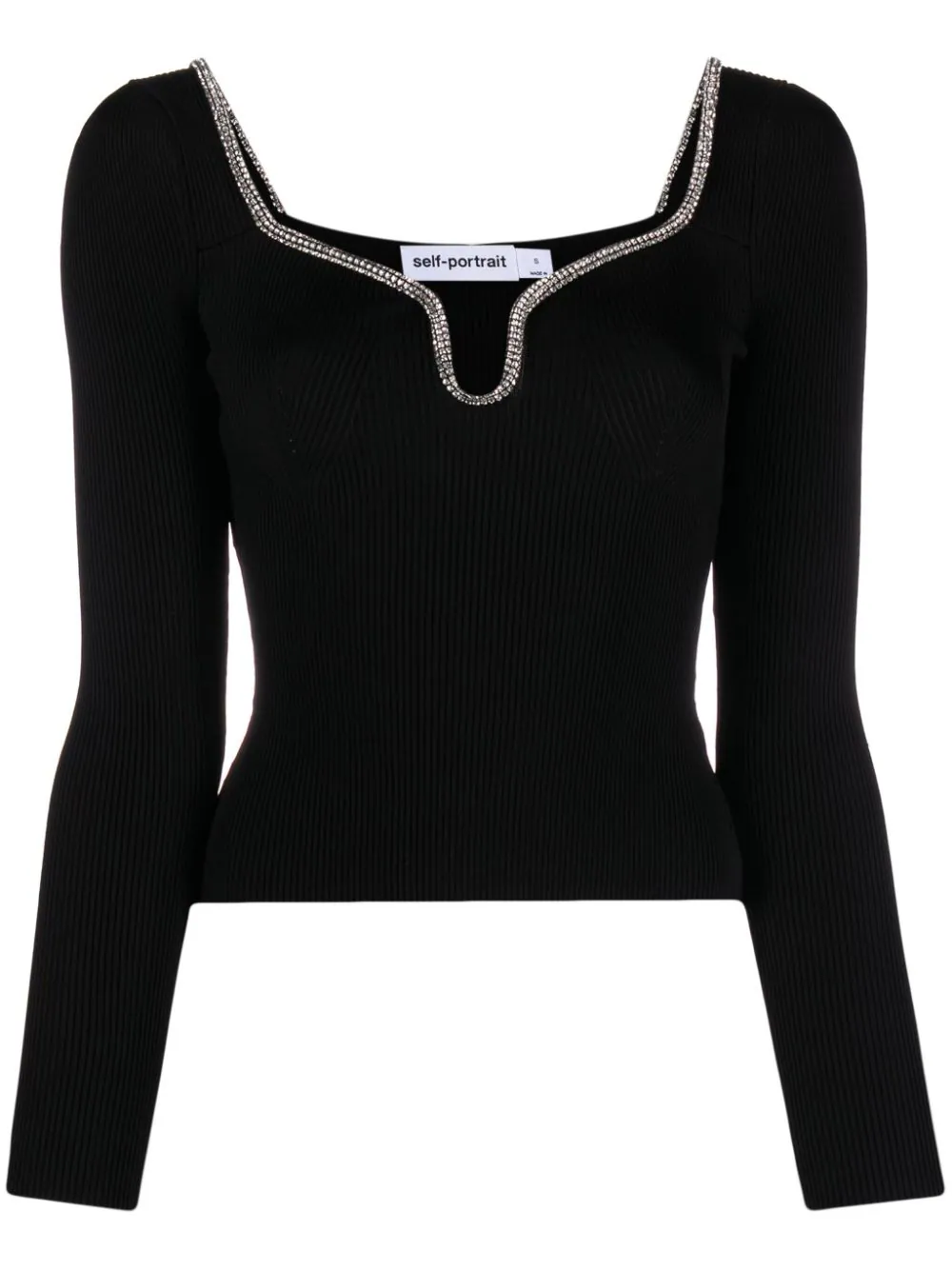Shop Self-portrait Ribbed Sweater With Decoration In Black