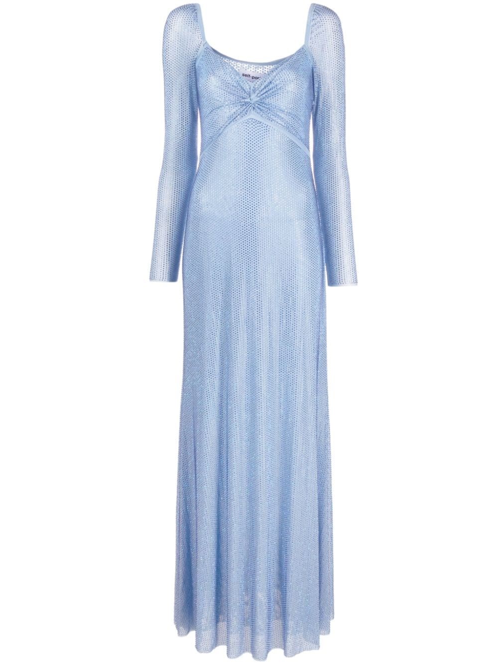 Shop Self-portrait Long Dress With Rhinestones In Blue